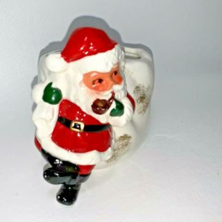 Vintage Norcrest Japan Santa W Bag Pipe Planter Candy Bowl Holder Red Gold 3