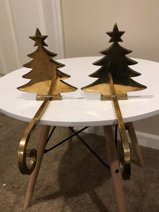 2 Vintage Solid Brass Long Arm Christmas Tree Stocking Holders