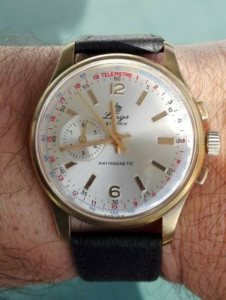 Rare Vintage Ling 21 Prix Chronograph Telemetre Tachymetre Watch Cal.  Oc 120