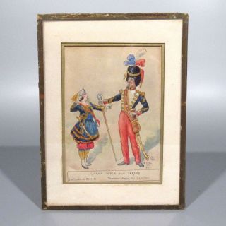 Vintage French Watercolor Drawing,  Army Imperial Guard Napoleon III,  Signed 1953 3