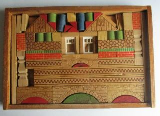 Vintage German Architectural Wood Building Block Set In Wood Box. ,  4696