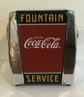 Vintage 1999 Coca Cola Fountain Service Red Black Metal Chrome Napkin Dispenser