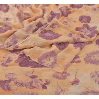 Sanskriti Vintage Peach Saree Pure Georgette Silk Printed Sari 5yd Craft Fabric