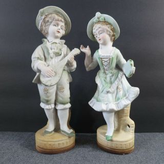 Vintage Porcelain Bisque Pair Man And Woman Figurine Lipper And Mann Musicians