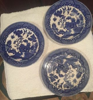 3 Vintage Blue Willow 6” Dessert Plates From Japan