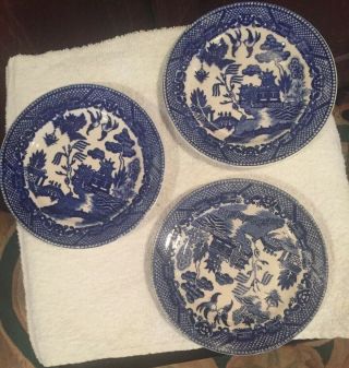 3 Vintage Blue Willow 6” Dessert Plates From Japan 2
