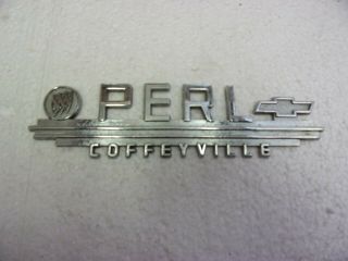 Vintage Car Dealership Chrome Metal Emblem Nameplate Badge Perl Chevrolet,  Ks