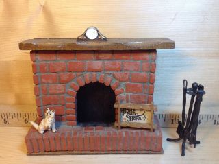 Vintage Rustic Dollhouse Miniature Brick Fireplace With