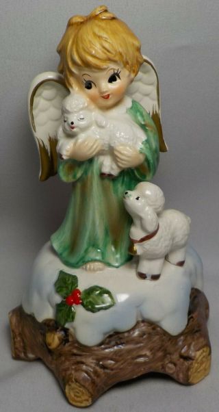 Vintage Musical Angel W Lamb Figurine Lefton China 722 Music Box Hand Painted