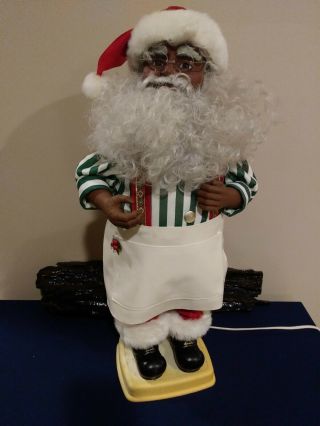 Vintage 1995 Animated Christmas Motionette African American Santa Claus Decor