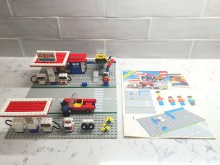 Lego 6375 - 2 Exxon Gas Station From 1980 W/ Instructions,  Missing Some Stickers