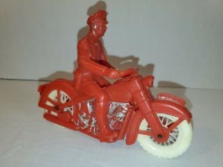 Vintage 50 - 60s Motorcycle Auburn Plastic Toy Red White Police Cop
