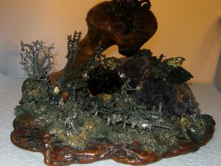 Vintage Amethyst Pyrite Wood Gold Miners Diorama Scene Folk Art Sculpture 2