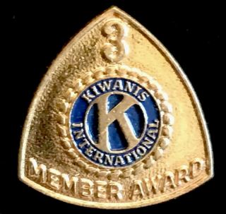 Vintage Kiwanis International 3 Year Member Gold Tone Lapel Pin