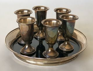 Vintage Set Of 6 Towle Sterling Silver Cordials And B&m Sterling Tray