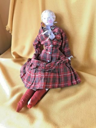 Antique Blonde China Head Doll Hand Made Dress Cloth Body 18 To 20 "