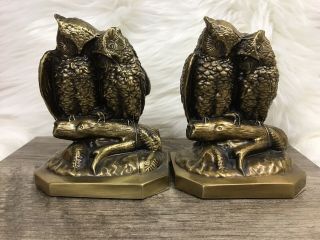 Vintage Brass Owl Bookends Set Of 2.  Heavy.  Book Ends