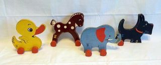 Set Of 4 Vintage Fisher Price No.  20 Cutout Animal Toy Horse Duck Scotty Dog,