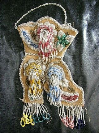 Massive Antique Iriquois Beaded Whimsey 19th C.  Native American Art Hanging 20 "