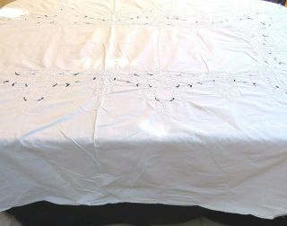 Vintage White Cotton Floral Cut Work Tablecloth 64x100 " Rectangle