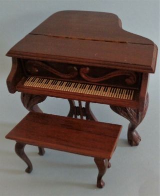 Vintage Sonia Messer Doll House Miniature Walnut Piano & Bench