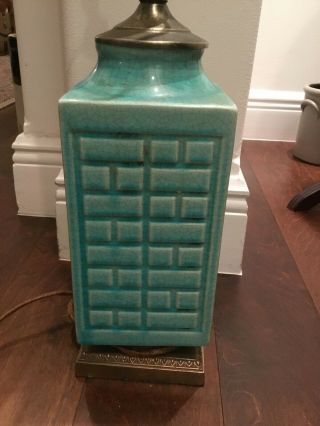Antique Chinese Turquoise Color Porcelain Lamp Vase Square Shape 11 " To 25 " Tall