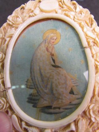 Fantastic Antique 1800s Italian Miniature Painting,  Religous Icon,  Carved Frame