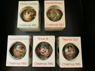 Vintage Disney Schmid Christmas Ornaments 1982 - 1986 Set Of Five