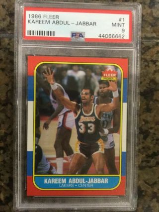 1986 Fleer Basketball 1 Kareem Abdul - Jabbar La Lakers Hof - Psa 9