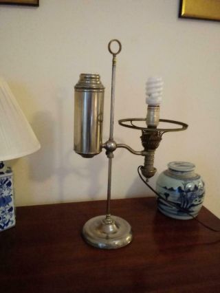 Antique Manhattan Brass Co.  1879 Nickel Student Oil Lamp.