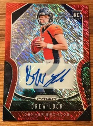 Drew Lock 2019 Panini Prizm Fotl Red Shimmer Auto Refractor Rookie Rc /25 Sp