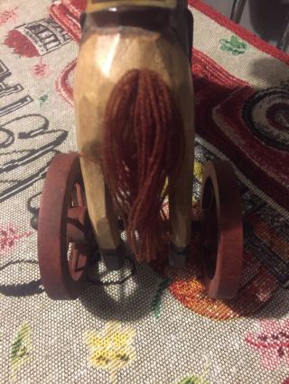 Vintage Wooden Doll Horse Tricycle Toy 8.  5”w 7”H 3