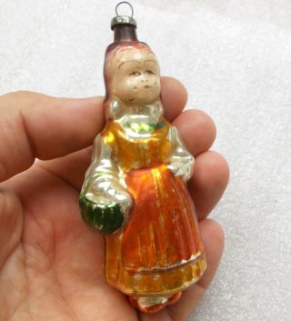 Vintage Russian Silver Glass Christmas Ornament Xmas Tree Decoration Red Hood