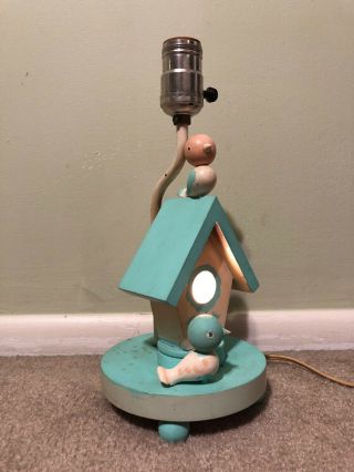 Vintage Baby Bird Night Light Wooden Lamp Nursery Plastics Co.  Birdhouse Lamp