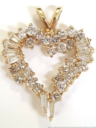14k Yellow Gold Approx 0.  75ctw Fine Diamond Ladies Vintage Heart Shaped Pendant