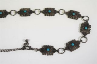 Vintage Child ' s Concho Belt Hand - Worked Nickel Steel Turquoise up to 24 