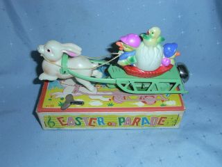 Vintage Celluloid Easter On Parade Rabbit Duck Key Wind Up Toy