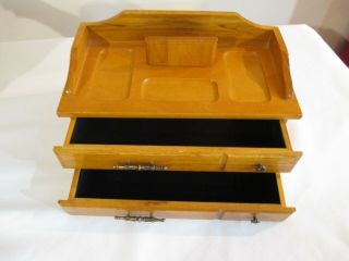 Vintage Mens Wood Valet Dresser Top Jewelry Box W/ 2 Drawers