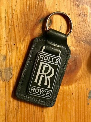 Rolls Royce Key Fob,  Vintage,  British Made Chrome & Black Enamel W/ Leather -