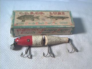 Vintage Wood Fishing Lure Creek Chub Jointed Pikie Red Head Flitter Ge W/ Box