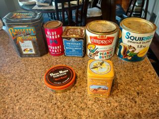 Vintage Tins,  Squirrel Peanut Butter,  Twinnings,  Blue Ribbon,  Three Nuns Etc