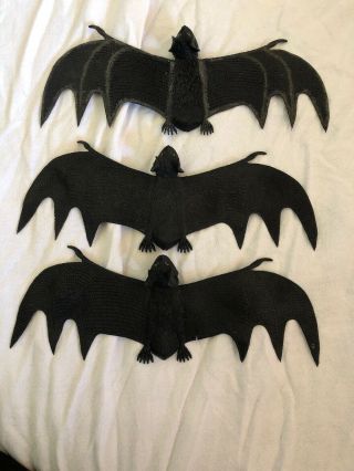 3 Vintage Rubber Jiggler - Vampire Bat Figure - With 12” Wingspan Bats