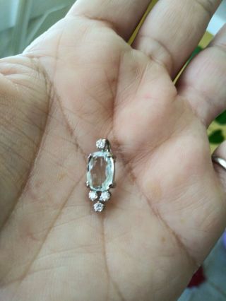 Vintage 18k White Gold Diamond And Aquamarine Pendant