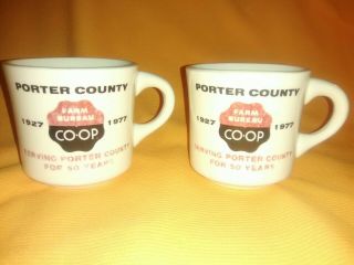 Vintage 1977 Porter County Indiana Farm Bureau Co - Op 50 Years Coffee Mug Cup Set