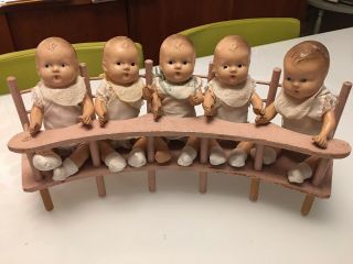 Vintage Madame Alexander Dionne Quintuplets Dolls With Divided High Chair