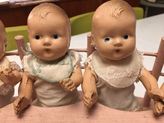 Vintage Madame Alexander Dionne Quintuplets Dolls With Divided High Chair 3
