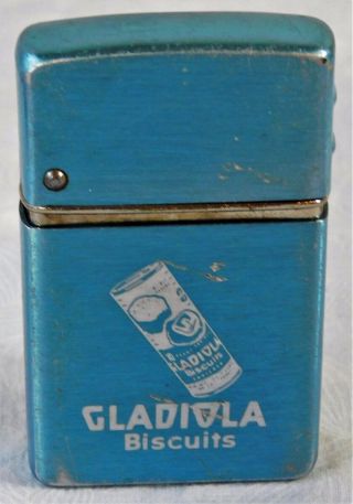 Vtg Advertising Gladiola Flour Biscuits Wind Master Blue Lighter