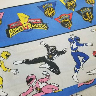 Vintage 1994 Mighty Morphin Power Rangers Twin Flat Fitted Sheets Saban Made Usa