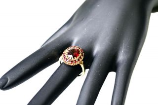 Antique Victorian Halo Garnet Ring 14k Yellow Gold Vintage Size 7.  5,  4.  76 Grams