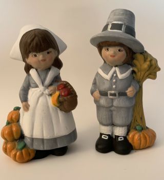 Vintage Ceramic Mold Pilgrim Man & Woman Thanksgiving